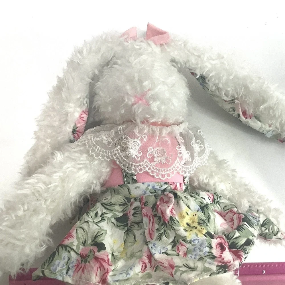 Ganz Lily‎ Bunny Rabbit Plush Shaggy White Floral Dress Lace HE4230 Heritage 12